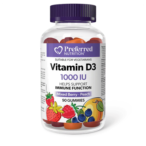 Preferred Nutrition Vitamin D3 1000 IU features vegetarian gummies to help support immune function and build strong bones and teeth.